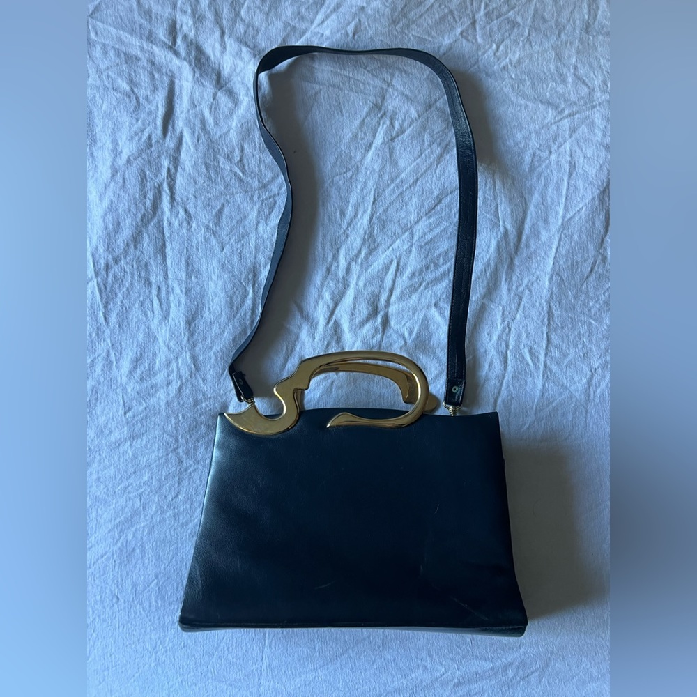 Vintage leather and brass handbag NO STRAP